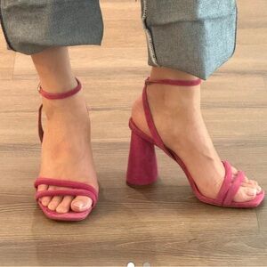 Sam Edelman Women's Kia Dahlia Pink Suede Block Heel Sandal- so cute, sz 10.5